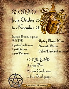 The Wiccan Zodiac birth sign correspondences - include the ruling planet, color correspondence, incense recipe, and essential oil blend for each of the zodiac signs. Wicca astrology with those downloadable zodiac pages for your book of shadows.