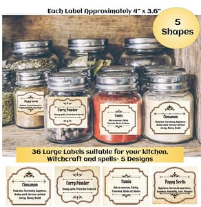 36 Magic Witchcraft Apothecary Labels, Kitchen Witch Printable Labels for Herbs and Spices Used in Spells