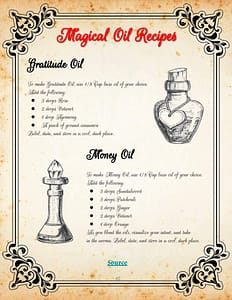 39 Essential Magical Oils contain pages for your online Book of Shadows with information for the most used magic oil recipes, aroma magic oils, magic essential oils