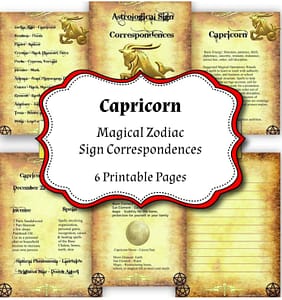 Capricorn Incense recipe, Natural Phenomena, Element, Symbols, Planet, Crystals, Herbs, Incense, Animals, Colors, Anatomy, Tools, Metal, Moon Element, Sun Element, Suggested Magical Operations, Basic Energy, What to avoid and what to be careful about. We added an extra page for your notes