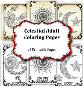 Zodiac Coloring Pages, Astrology Downloadable, 28 Printable Mandala Zodiac Birth Signs, Celestial Adult Coloring