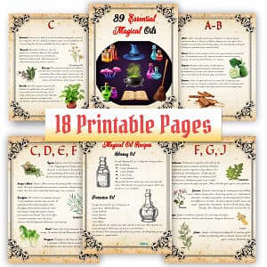 39 Essential Magical Oils contain pages for your online Book of Shadows with information for the most used magic oil recipes, aroma magic oils, magic essential oils, Wicca essential oils, aromatherapy oils, anointing oil. 18 pages for your Book of Shadows.