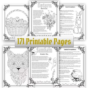 Book of Shadows Big Bundle Printable Pages, Beginner Witch Coloring Kit, Digital Grimoire, Wheel of the Year