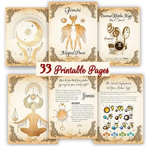 Zodiac Astrology Chart about Gemini Astrological Sign Correspondences. An ideal addition to your Grimoire, 33 printable pages with Wiccan Astrology.